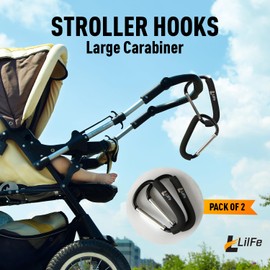 Stroller Hooks, 6.7" Large Stroller Clip, 2 Pack Large Carabiner Stroller Hooks for Hanging Bags and Shopping, Stroller Accessories for Mommy