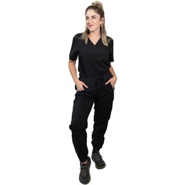 MISS POPULAR Women's Scrub Joggers for Medical Professionals, Nurses, Doctors (US, Alpha, Large, Regular, Regular, Black)