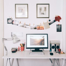 GLOBE Electric 52847 31.5 Inch Swing Arm Clamp-On White Desk Lamp with Nickel Accents, On/Off Rotary Switch, Book Reading Light, Home Essentials, Office Décor, LED Bulb Compatible