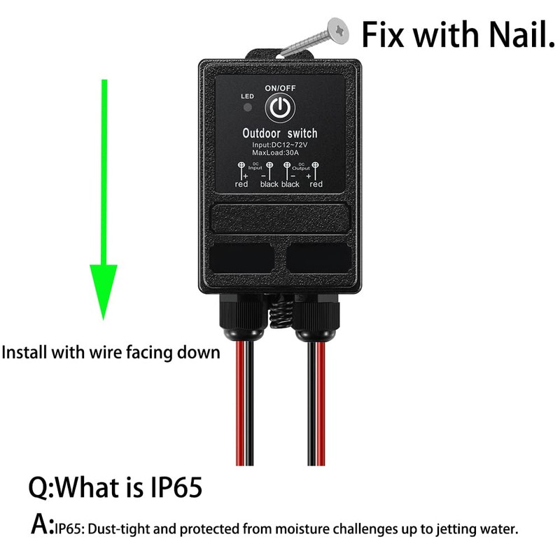 ZHOFONET DC12V Remote Control Switch,9400ft Long Range,DC12V/24V/48V/72V,IP65 Waterproof 40A Relay