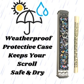 Sparkling Art Glass Mezuzah - 3.5 Inch - Easy Mount - Weatherproof Metal Case - Gift Box and Non-Kosher Scroll Included - Hand Made in USA by Tamara Baskin Art Glass (Blue)