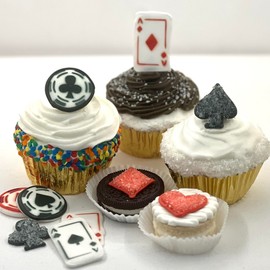 Poker Casino Toppers- 12 pcs Icing Cupcake Topper Decoration Handmade by Bakersdozentogo
