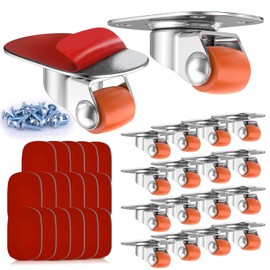 COOWOO 0.5" Oval Plate Self-Adhesive Caster Wheels, 360° Swivel, Strong Nano Adhesive, Steel Plate, 30 Lbs Load Capacity Per Caster, Easy Install, Pack of 16