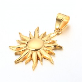 PAURO Men's Stainless Steel Retro Sunface Hip Hop Rocker Necklace Pendant, Stainless Steel