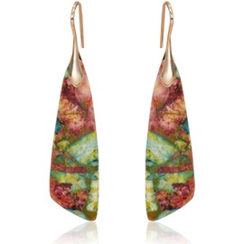 Wovanoo Natural Stone Earrings for Women Boho Triangles Dangle Drop Earrings Flower Gold