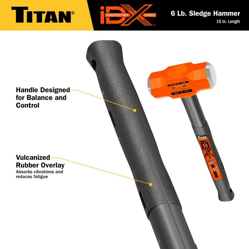 Titan iDX 63616 6lb Indestructible Sledge Hammer, 16-Inch Handle