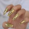 Coffin Medium Uv Gel Reusable Fingernails Glossy Soild Color Golden