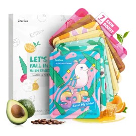 Mascarillas Faciales Zealsea  Zealsea 7-Day Sheet Mask Set, Aloe, Green Tea, Honey, Vitamin C, Avocado, Pomegranate, Coffee                           