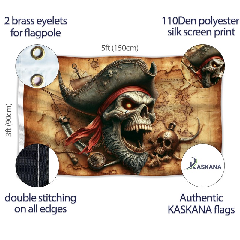 Pirate Flag 90 x 150 cm with Eyelets - Large