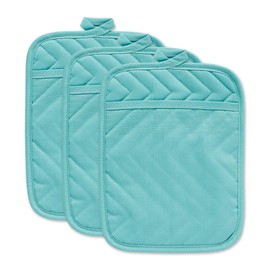 DII Heat Resistant Quilted Cotton, Pocket Potholder, 7x9, Aqua, 3 Piece