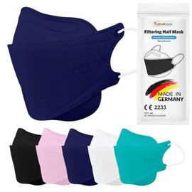 TubeRoo FFP2 Mask Blue Dark Blue Fish Shape, Pack of 20 Masks from Germany, Made in Germany, Soft Ear Loops, Respirator Mask, Mouth Guard