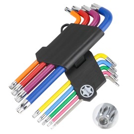 Anesty Torx Key Set 9pcs T10-T50 Security Tamperproof Torx L-key Set Cr-V Steel Made, Colour Coded Long Torx Star Keys
