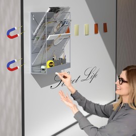 Magnetic Magazine Holder,File Organizer, Magnetic File Holders,4 Tier Magnetic Paper Holders for File Cabinet,Whiteboard,Refrigerator,Home Office,No Drilling Magnetic Mail Holder Storage Basket