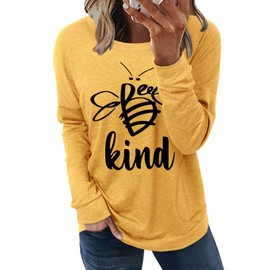 Womens Crewneck Tops Printed Sweatshirts Oversized Pullover Casual Long Sleeve Tunic Shirts Graphic T Shirts Yellow XL