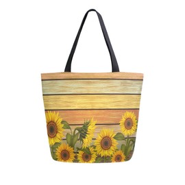 ALAZA Yellow Sunflowers And Leaves Canvas Tote Bag Large Women Casual Shoulder Bag Handbag Floral Sloth Reusable Multipurpose Heavy Duty Shopping Grocery Cotton Bag for Mom
