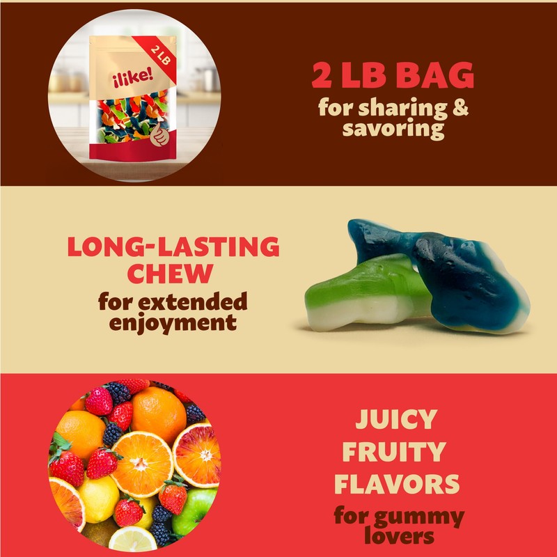 Gummy Sharks Candy Mix | 2 Pound Bag | Assorted