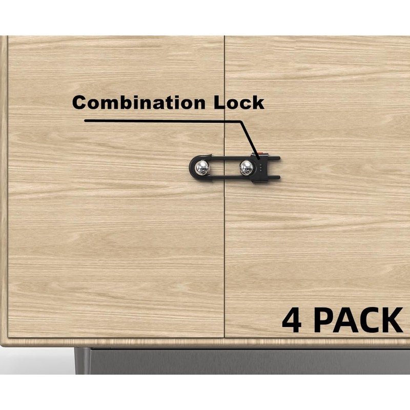 4 PACK Child Proof Sliding Cabinet Door Code Locks Baby
