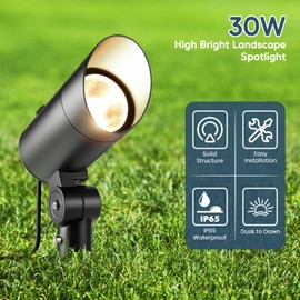 Junview 30W Dusk to Dawn Spot Lights Outdoor Weatherproof 3000K LED Flag Pole Light 120V Plug in Outdoor Spotlight with Photocell Sensor Ultra Bright for Yard Tree Garden with Stake 5FT Cord (02)