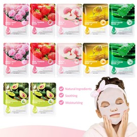 Kaely 12 Pack Variety Sheet Masks, Spa Party Face Masks for Kids Teens Skincare Set, Girls Night Facial Masks Skin Care, Moisturize Soothe for All Skin Types, Birthday Christmas Gifts, Set02