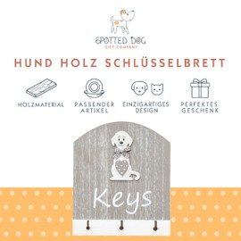 SPOTTED DOG GIFT COMPANY Schlüsselbrett mit Hundemotiv, Schlüsselboard aus Holz mit 3 Schlüsselhaken, Hund Wanddekoration Zubehör für Zuhause Küche Flur, Geschenke für Hundeliebhaber
