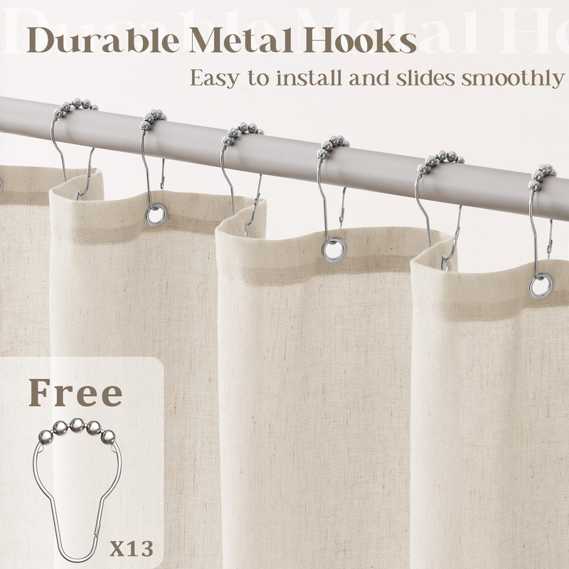 DUKIYO Extra Long Linen Shower Curtain 96 Length Textured Cloth