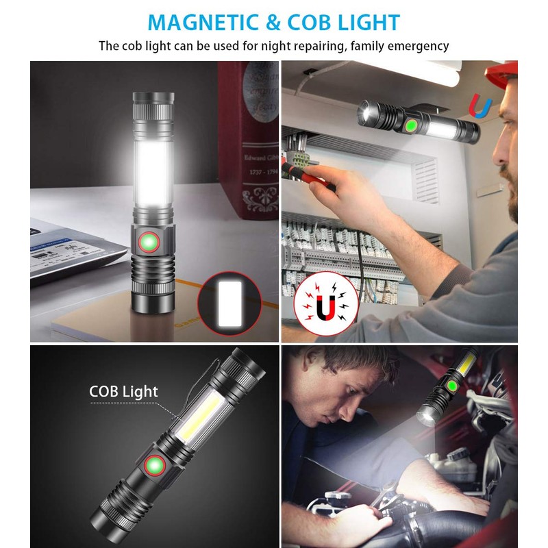 iToncs LED Rechargeable, Super Bright Magnetic Flashlight with COB Work