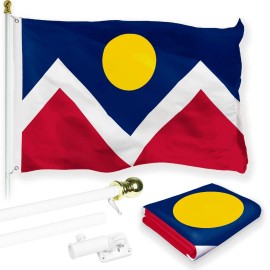 UD_G128 Combo Pack: 6 Feet Tangle Free Spinning Flagpole (White) Denver City Flag 3x5 ft Printed 150D Brass Grommets (Flag Inclu