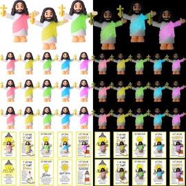60 Pcs Mini Jesus Figurines Glow in The Dark with Let Your Light Shine Cards Luminous Jesus Figures Toys for Bible Sunday School Religious Gifts Easter Egg Stuffers(Long Robes Style) - Style: Cassock Style