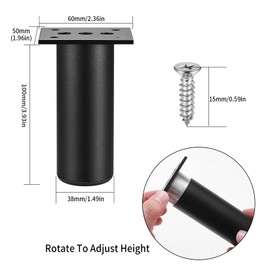 SZSIQI 4 Pcs Adjustable Legs for Furniture Legs, 4"/10cm Black Cabinet Legs, 0-20mm Adjustable Feet for Furniture Sofa Legs Table Legs for Cupboard Dresser Bed Chair Cabinet Breakfast Bar Legs Feet