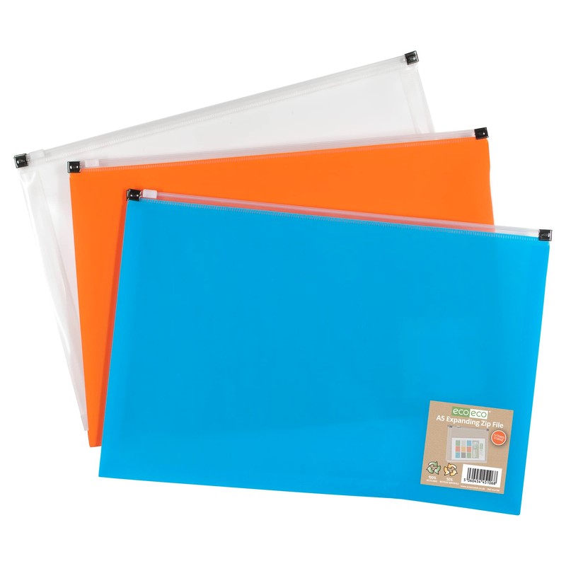 eco-eco A5 50% Recycled Orange Zip Expanding File Folder -