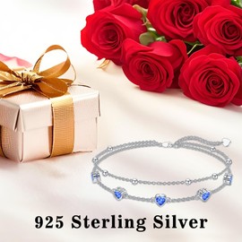 Dorunmo 925 Sterling Silver Heart Birthstone Anklet Bracelets for Women Best Mother's Day Birthday Jewelry for Wife Girlfriend Mom Daughter Her, Anklet 9"-11", Sterling Silver, base