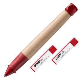 LAMY ABC Set of Child-friendly Pencil 110 Maple Wood and Non-Slip Grip in Red, Plastic Cap and Cube and 2 x Set of 6 Shatterproof Pencil Leads Lamy M 44, 1.4 mm B