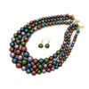 Women's Faux Pearl Three Multi-Strand Statement Necklace and Earrings Set