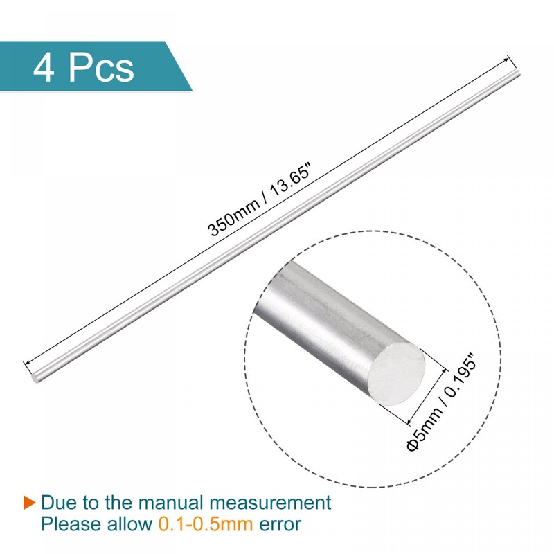 sourcing map Aluminium Fixed Round Rod 5 mm Diameter 350