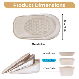 Height Increase Heel Insoles, 1 Pair of 2.5 cm Insoles with Riser, Gel Heel Wedge, Heel Cushion for Men and Women, Comfortable Invisible Shoe Lift Inserts, Shock Absorption