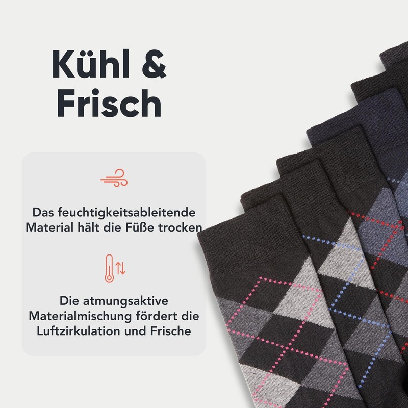FM London Herren (12er-Pack) Smart Mens Socks, Schwarz (Argyle), 39-46