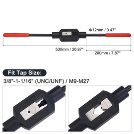 uxcell Adjustable Tap Wrench Handle for 3/8"-1-1/16" (UNC/UNF) / Metric M9-M27 Taps, Thread Tap Holder Reamer Hand Tapping Tool for Machinist Repair with Plastic Dipped Handle