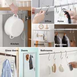 HLIWS Glass Door Hooks, Pack of 5, 2 cm Hooks, Shower Screen, Clothes Hooks, Door No Drilling, for Kitchen, Bathroom, Hallway and Bedroom (S-shaped)