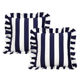 Striped Square Throw Pillow Covers 18x18 Set of 2 Dutchwool Ruffle Throw Pillow Cases for Bed Cotton Polyester Couch Covers Accent Pillowcases Sham Red and White Stripe Throw Pillowcases (Navy Blue)