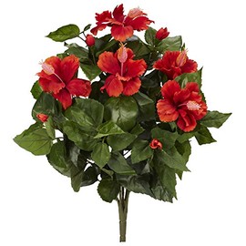 Nearly Natural 20â Hibiscus (Set of 4) Artificial Plant, Red