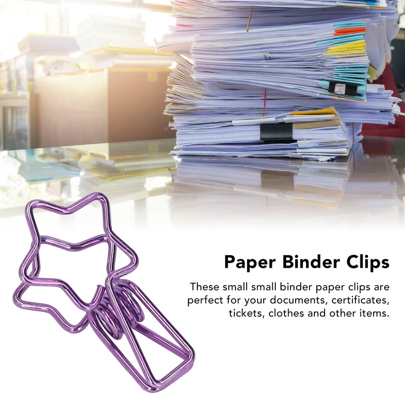 100pcs Star Binder Clips Cute Cartoon Hollow Strong Clamping Force