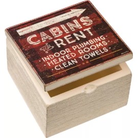 PBK NEW!~Wood Hinged Lid Box~"Cabins for Rent"~Trinket/