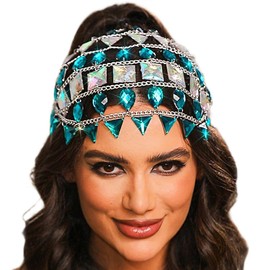 Sixexey Crystal Head Chain Silver Sparkly Head Jewelry Bridal Headwear Vintage Wedding Hair Accessories for Women