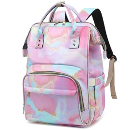 Fuyicat Marble Insulated Lunch Laptop Backpack Backpack for Women, Girls School Backpack College Bookbags Picnic Cooler Backpack (Pink)