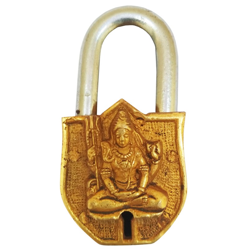 Purpledip Handmade Brass Antique Pad Lock with Mahadev Idol (10011)