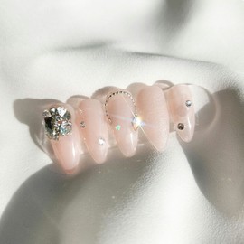 Bling Nudy Pink Nail Tips - Oval / 블링 누디 핑크 네일팁 - 오발
