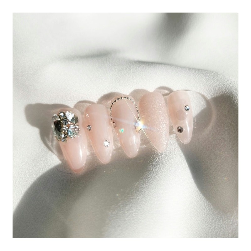Bling Nudy Pink Nail Tips - Oval / 블링 누디
