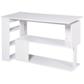 360 Degree Rotating White L-Shaped Corner Computer Desk Home Office Workstation with Storage Shelves for Writing & WorkTitle: Default Title