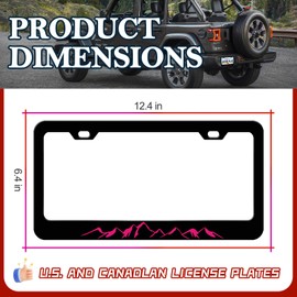 Mountain License Plate Frame - 2PCS Pink Mountain Aluminum Metal License Plate Holder Covers, Rust-Proof Waterproof Car Decorative Tag Frames for Standard Us 12x6 Inch