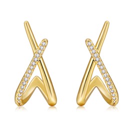 Apsvo Gold Earrings for Women Trendy,14K Gold Stud Earrings Hypoallergenic CZ Earring for Women Gifts Minimalist Simple Dainty Earrings Jewelry